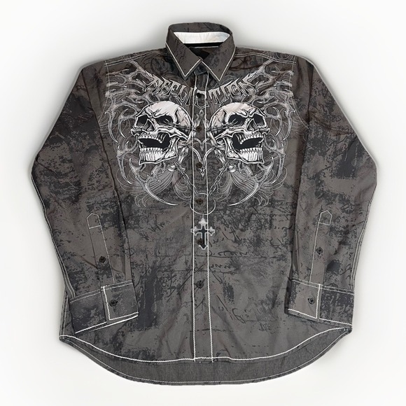 Affliction Other - Affliction Live Fast Button Shirt Mens M Skull Cross Grunge Stretch Material
